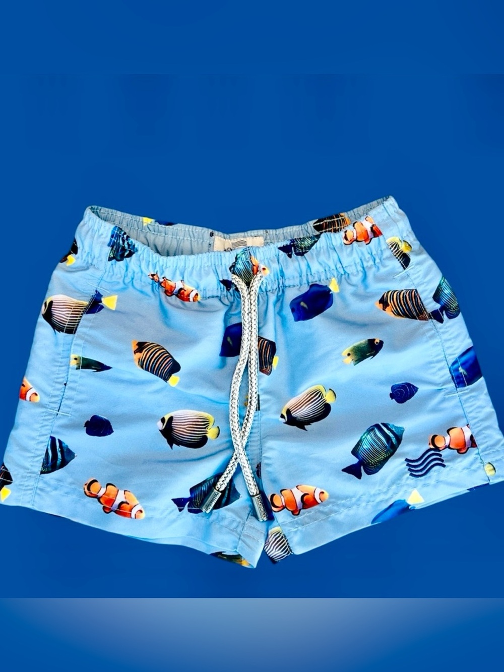 🐟 MAYAGUANA | Luxury Boys Swim Trunks | Blue Fish Print | Size 2T-3T | PREOWNED